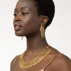 The Met Store Earrings*Egyptian Nefer Amulet Red Jasper Chandelier Earrings