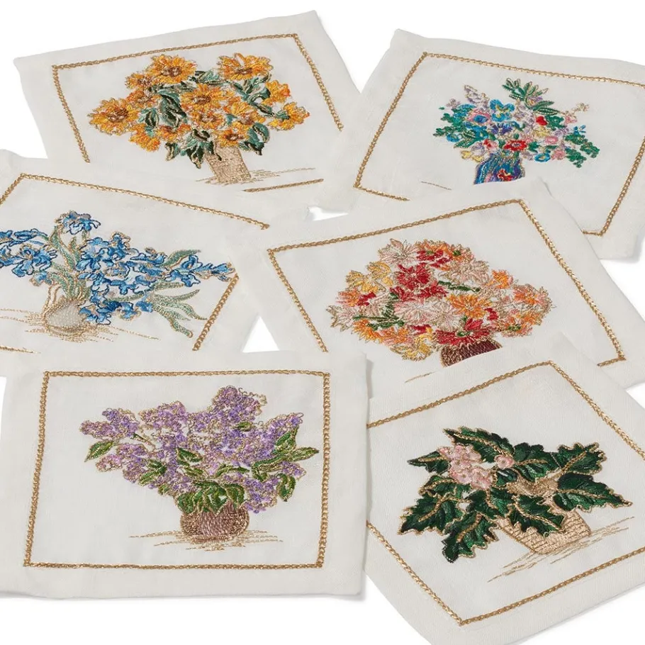 The Met Store Tableware*Kim Seybert Embroidered Bouquets Linen Cocktail Napkin Set
