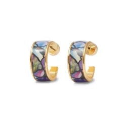The Met Store Earrings*Magnolias and Irises Enamel Hoop Earrings