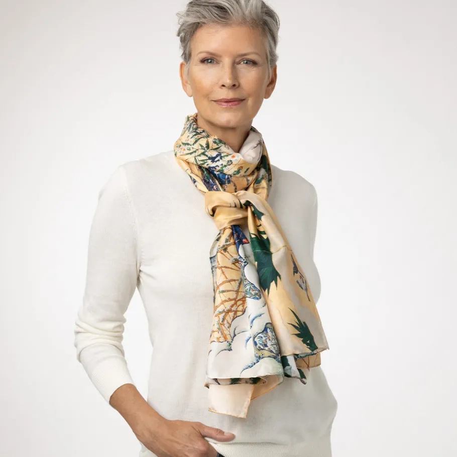 The Met Store Scarves & Wraps*Momoyama Cranes and Flowers Oversize Silk Shawl